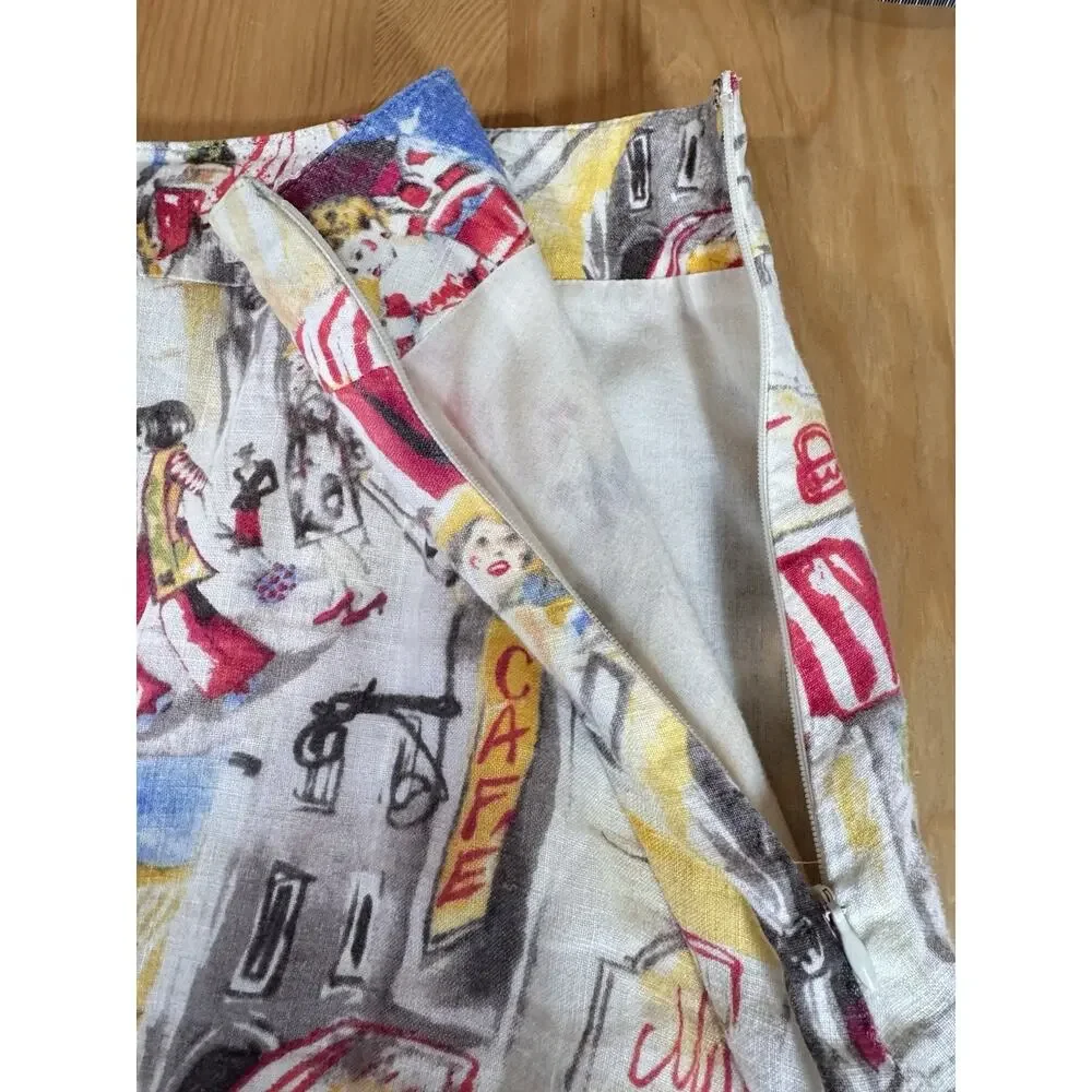 Liz Claiborne Womens Skirt Linen A Line Midi Novelty Print French 14 Coastal - Picture 7 of 9